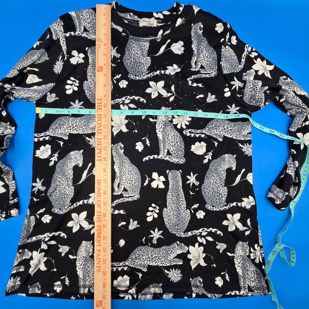 Vintage Soir de Akiko Leopard Floral Rhinestone Top Japanese Maximalist M/L - Picture 5 of 10